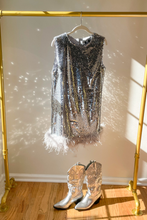 Load image into Gallery viewer, Silver Sequin Feather Mini Dress
