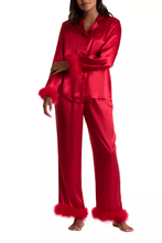 Load image into Gallery viewer, Fara Feather Trim PJ Set SETS Seven 1 Seven S Crimson 
